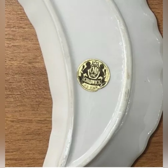 Vintage Bone Dish Crescent Moon Set 2 Chadwick Japan MCM Floral Rose Maple Gold - Picture 3 of 10